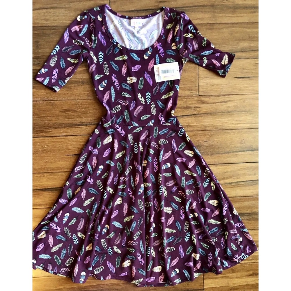 NWT Lularoe Nicole Dress XXS Feathers Unicorn!
